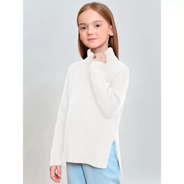 Haloumoning Girls Oversized Turtleneck Sweaters Kids Fashion Ribbed Knit Pullover Sweater Fall Clothes with Side Slit