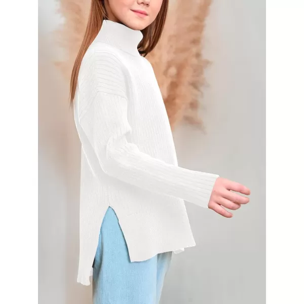 Haloumoning Girls Oversized Turtleneck Sweaters Kids Fashion Ribbed Knit Pullover Sweater Fall Clothes with Side Slit