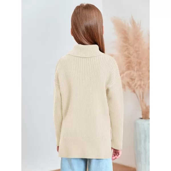 Haloumoning Girls Oversized Turtleneck Sweaters Kids Fashion Ribbed Knit Pullover Sweater Fall Clothes with Side Slit