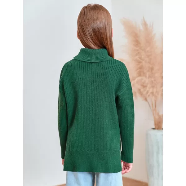 Haloumoning Girls Oversized Turtleneck Sweaters Kids Fashion Ribbed Knit Pullover Sweater Fall Clothes with Side Slit