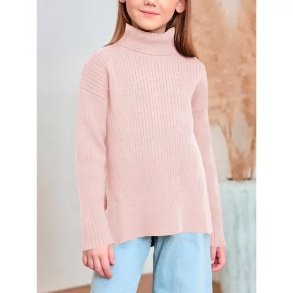 Haloumoning Girls Oversized Turtleneck Sweaters Kids Fashion Ribbed Knit Pullover Sweater Fall Clothes with Side Slit