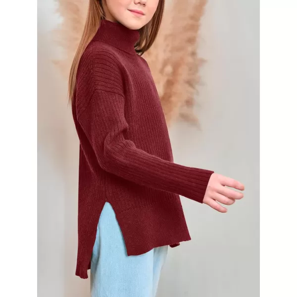 Haloumoning Girls Oversized Turtleneck Sweaters Kids Fashion Ribbed Knit Pullover Sweater Fall Clothes with Side Slit