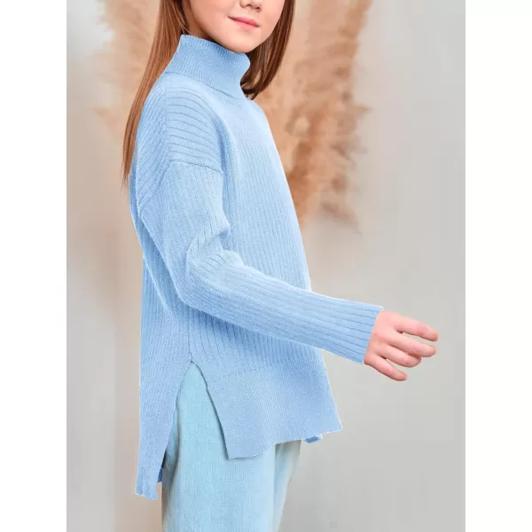 Haloumoning Girls Oversized Turtleneck Sweaters Kids Fashion Ribbed Knit Pullover Sweater Fall Clothes with Side Slit