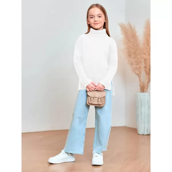 Haloumoning Girls Oversized Turtleneck Sweaters Kids Fashion Ribbed Knit Pullover Sweater Fall Clothes with Side Slit