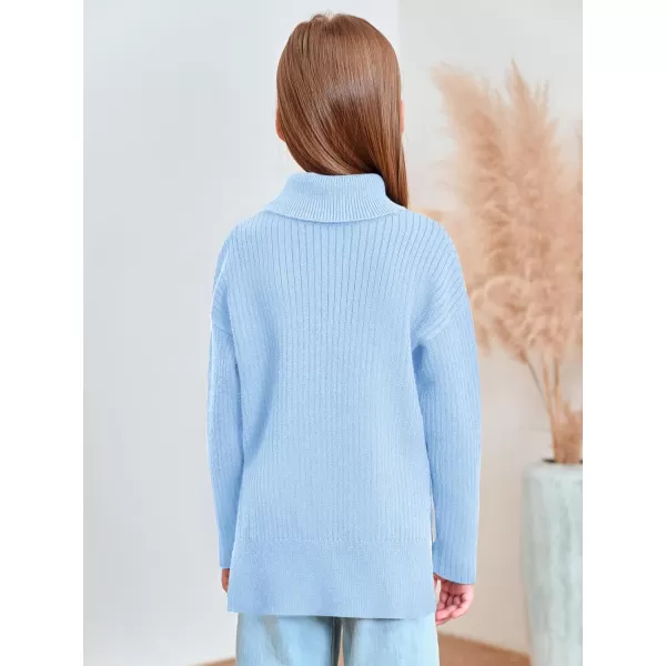 Haloumoning Girls Oversized Turtleneck Sweaters Kids Fashion Ribbed Knit Pullover Sweater Fall Clothes with Side Slit