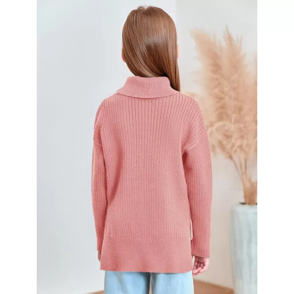 Haloumoning Girls Oversized Turtleneck Sweaters Kids Fashion Ribbed Knit Pullover Sweater Fall Clothes with Side Slit