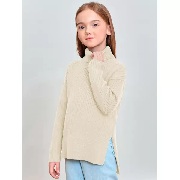 Haloumoning Girls Oversized Turtleneck Sweaters Kids Fashion Ribbed Knit Pullover Sweater Fall Clothes with Side Slit