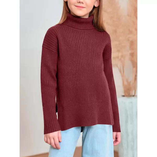 Haloumoning Girls Oversized Turtleneck Sweaters Kids Fashion Ribbed Knit Pullover Sweater Fall Clothes with Side Slit