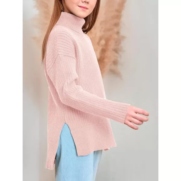 Haloumoning Girls Oversized Turtleneck Sweaters Kids Fashion Ribbed Knit Pullover Sweater Fall Clothes with Side Slit