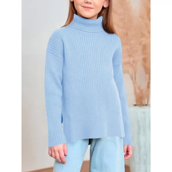 Haloumoning Girls Oversized Turtleneck Sweaters Kids Fashion Ribbed Knit Pullover Sweater Fall Clothes with Side Slit