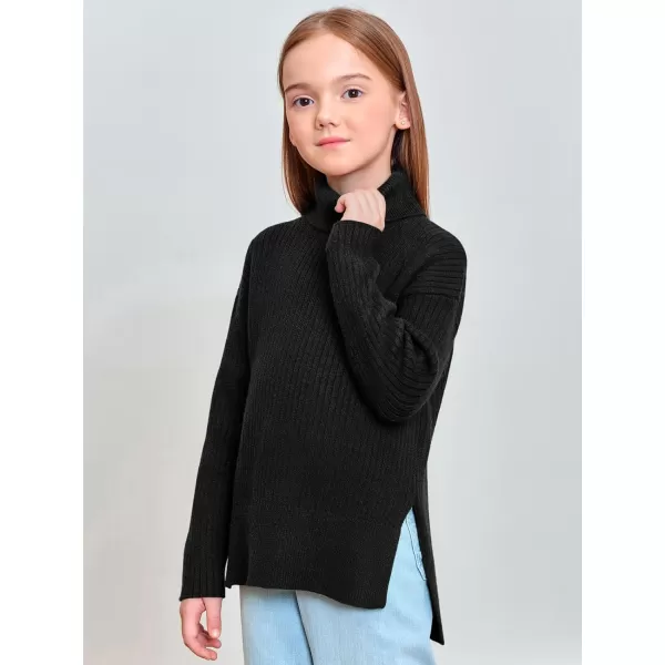 Haloumoning Girls Oversized Turtleneck Sweaters Kids Fashion Ribbed Knit Pullover Sweater Fall Clothes with Side Slit
