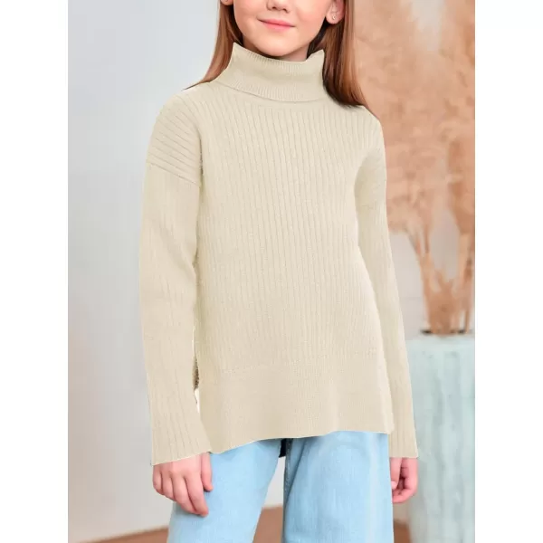 Haloumoning Girls Oversized Turtleneck Sweaters Kids Fashion Ribbed Knit Pullover Sweater Fall Clothes with Side Slit