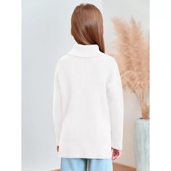 Haloumoning Girls Oversized Turtleneck Sweaters Kids Fashion Ribbed Knit Pullover Sweater Fall Clothes with Side Slit