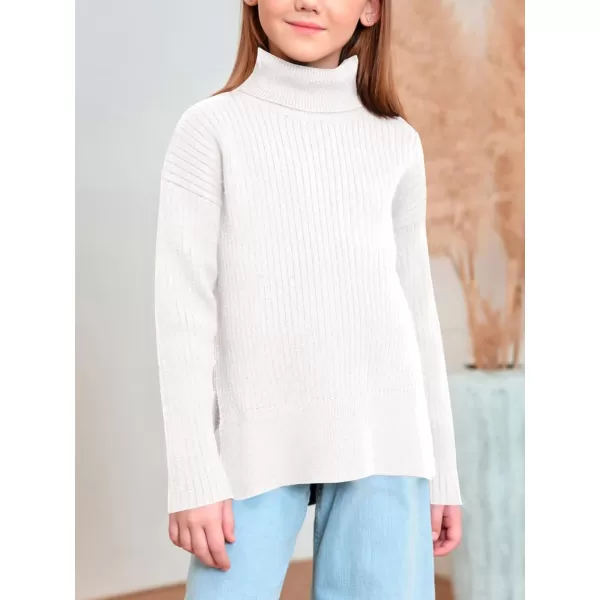 Haloumoning Girls Oversized Turtleneck Sweaters Kids Fashion Ribbed Knit Pullover Sweater Fall Clothes with Side Slit
