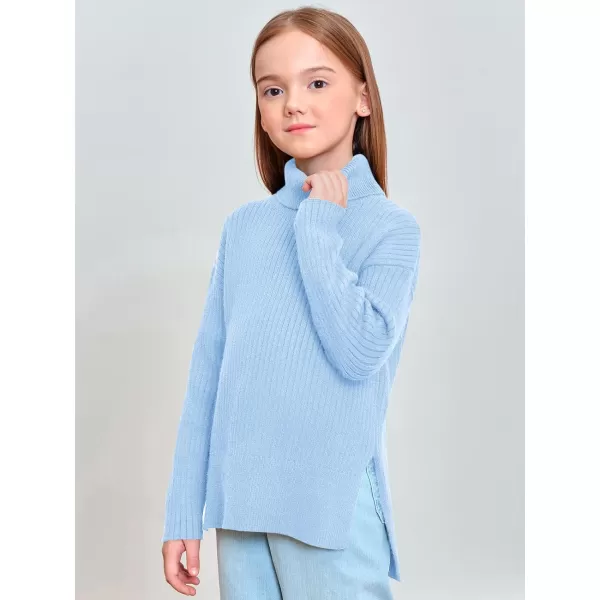 Haloumoning Girls Oversized Turtleneck Sweaters Kids Fashion Ribbed Knit Pullover Sweater Fall Clothes with Side Slit