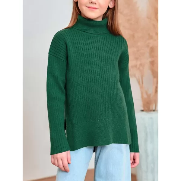 Haloumoning Girls Oversized Turtleneck Sweaters Kids Fashion Ribbed Knit Pullover Sweater Fall Clothes with Side Slit