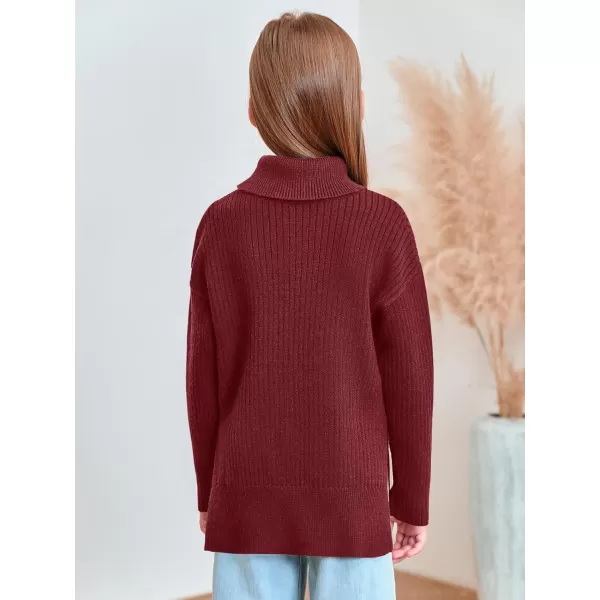 Haloumoning Girls Oversized Turtleneck Sweaters Kids Fashion Ribbed Knit Pullover Sweater Fall Clothes with Side Slit