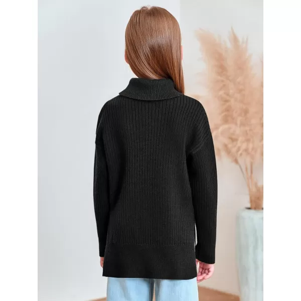 Haloumoning Girls Oversized Turtleneck Sweaters Kids Fashion Ribbed Knit Pullover Sweater Fall Clothes with Side Slit