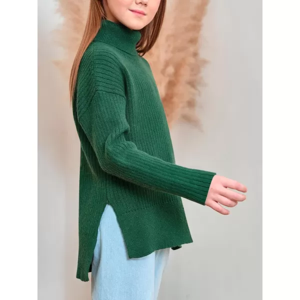 Haloumoning Girls Oversized Turtleneck Sweaters Kids Fashion Ribbed Knit Pullover Sweater Fall Clothes with Side Slit