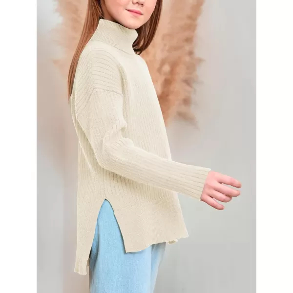 Haloumoning Girls Oversized Turtleneck Sweaters Kids Fashion Ribbed Knit Pullover Sweater Fall Clothes with Side Slit
