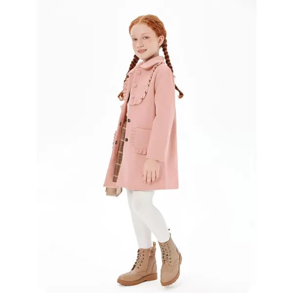 Haloumoning Girls Ruffle Dress Coats Winter Lapel Single Breasted Jackets Outerwear with Pockets 5-14 Years
