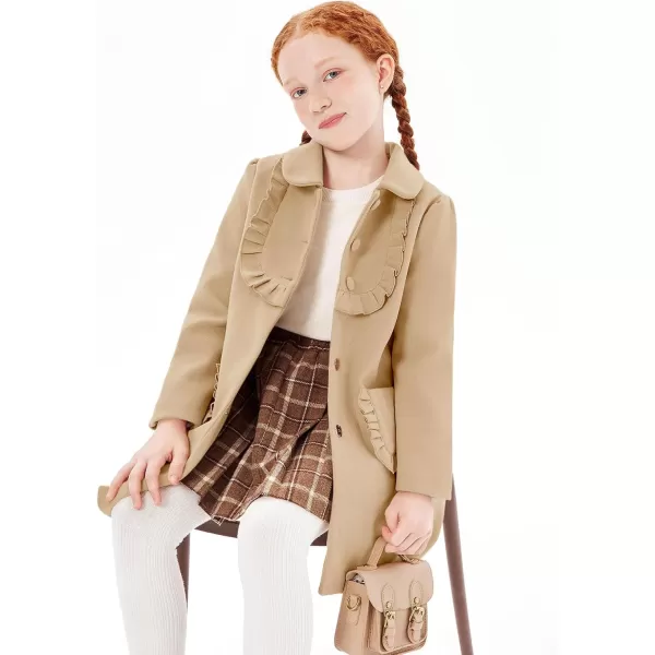 Haloumoning Girls Ruffle Dress Coats Winter Lapel Single Breasted Jackets Outerwear with Pockets 5-14 Years