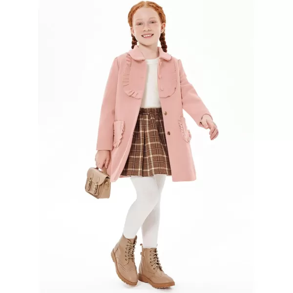 Haloumoning Girls Ruffle Dress Coats Winter Lapel Single Breasted Jackets Outerwear with Pockets 5-14 Years
