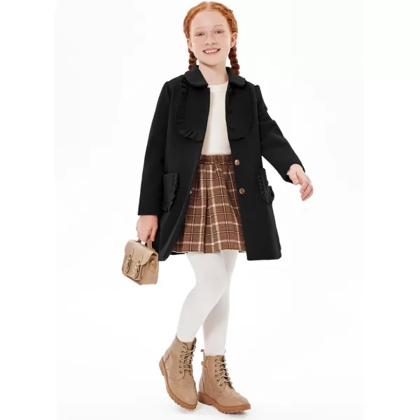 Haloumoning Girls Ruffle Dress Coats Winter Lapel Single Breasted Jackets Outerwear with Pockets 5-14 Years