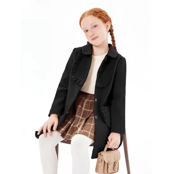 Haloumoning Girls Ruffle Dress Coats Winter Lapel Single Breasted Jackets Outerwear with Pockets 5-14 Years
