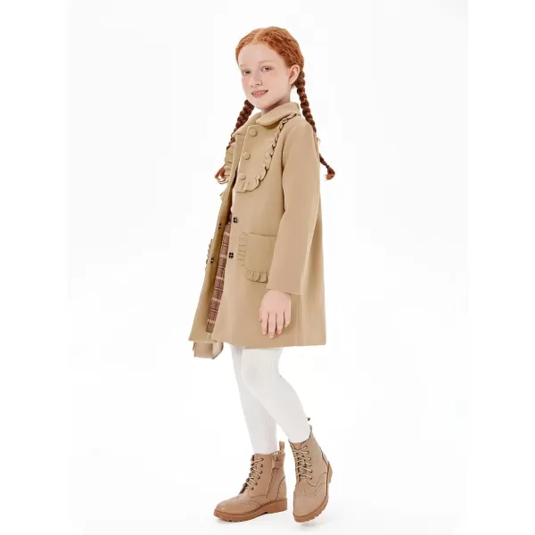 Haloumoning Girls Ruffle Dress Coats Winter Lapel Single Breasted Jackets Outerwear with Pockets 5-14 Years