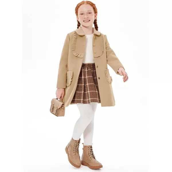 Haloumoning Girls Ruffle Dress Coats Winter Lapel Single Breasted Jackets Outerwear with Pockets 5-14 Years