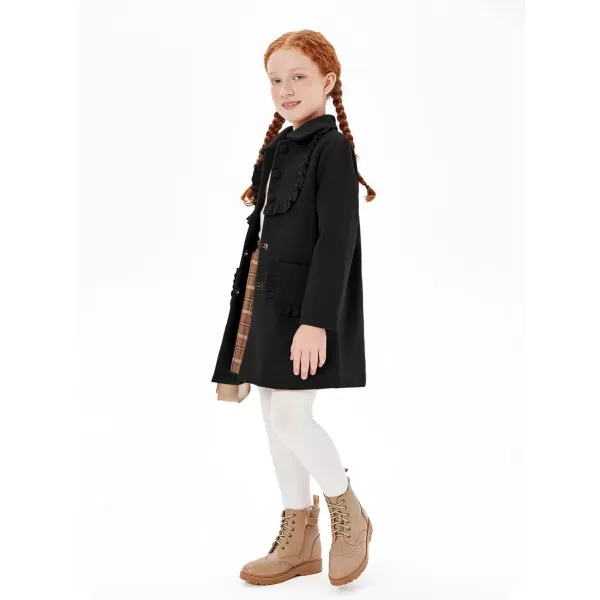 Haloumoning Girls Ruffle Dress Coats Winter Lapel Single Breasted Jackets Outerwear with Pockets 5-14 Years