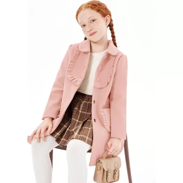 Haloumoning Girls Ruffle Dress Coats Winter Lapel Single Breasted Jackets Outerwear with Pockets 5-14 Years