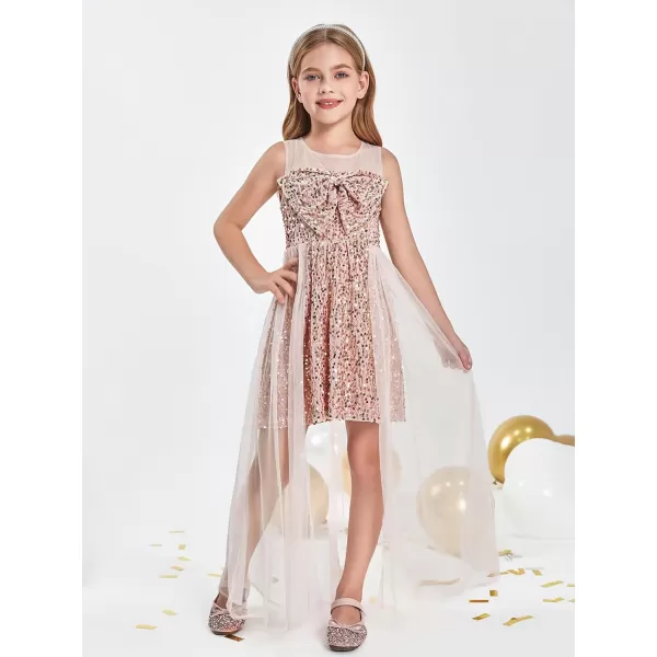 Haloumoning Girls Sequin Dress Kids Formal Sleeveless Pageant Birthday Party Dresses 5-14 Years