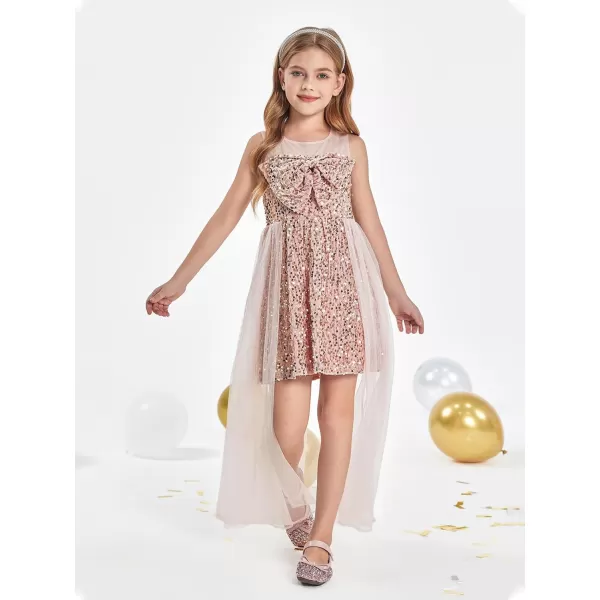 Haloumoning Girls Sequin Dress Kids Formal Sleeveless Pageant Birthday Party Dresses 5-14 Years