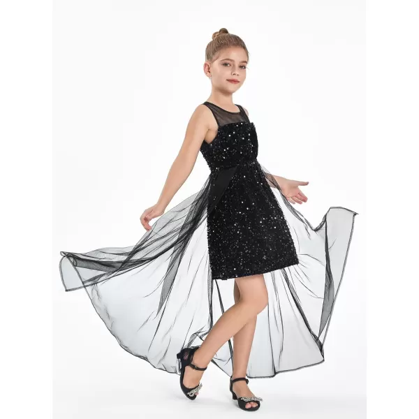 Haloumoning Girls Sequin Dress Kids Formal Sleeveless Pageant Birthday Party Dresses 5-14 Years