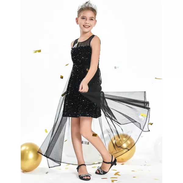 Haloumoning Girls Sequin Dress Kids Formal Sleeveless Pageant Birthday Party Dresses 5-14 Years