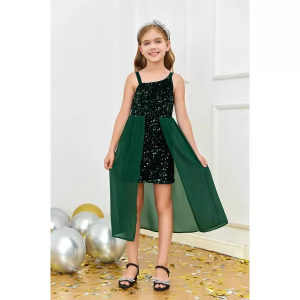 Haloumoning Girls Sequin Dress Kids Formal Sparkly One Shoulder Prom Party Dresses 4-14 Years