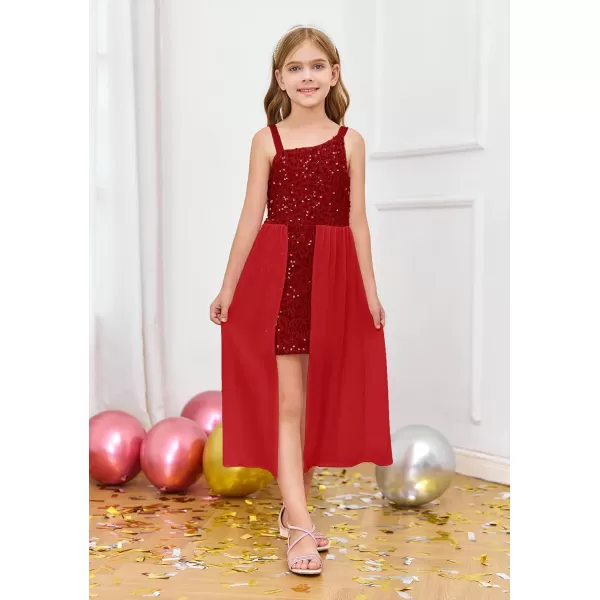 Haloumoning Girls Sequin Dress Kids Formal Sparkly One Shoulder Prom Party Dresses 4-14 Years