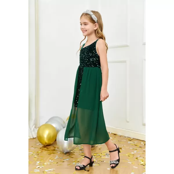 Haloumoning Girls Sequin Dress Kids Formal Sparkly One Shoulder Prom Party Dresses 4-14 Years