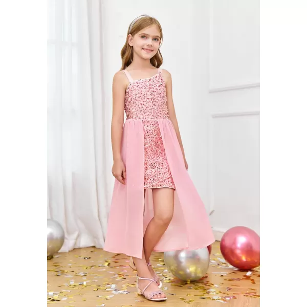 Haloumoning Girls Sequin Dress Kids Formal Sparkly One Shoulder Prom Party Dresses 4-14 Years