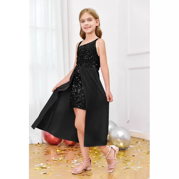 Haloumoning Girls Sequin Dress Kids Formal Sparkly One Shoulder Prom Party Dresses 4-14 Years
