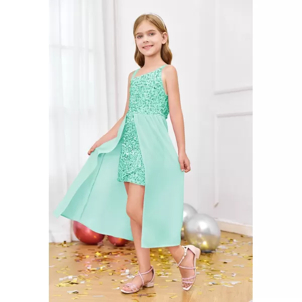 Haloumoning Girls Sequin Dress Kids Formal Sparkly One Shoulder Prom Party Dresses 4-14 Years