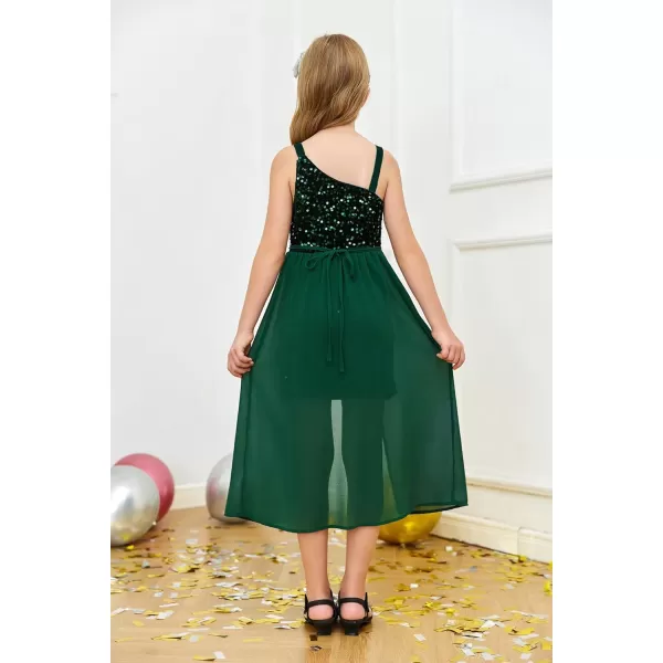 Haloumoning Girls Sequin Dress Kids Formal Sparkly One Shoulder Prom Party Dresses 4-14 Years