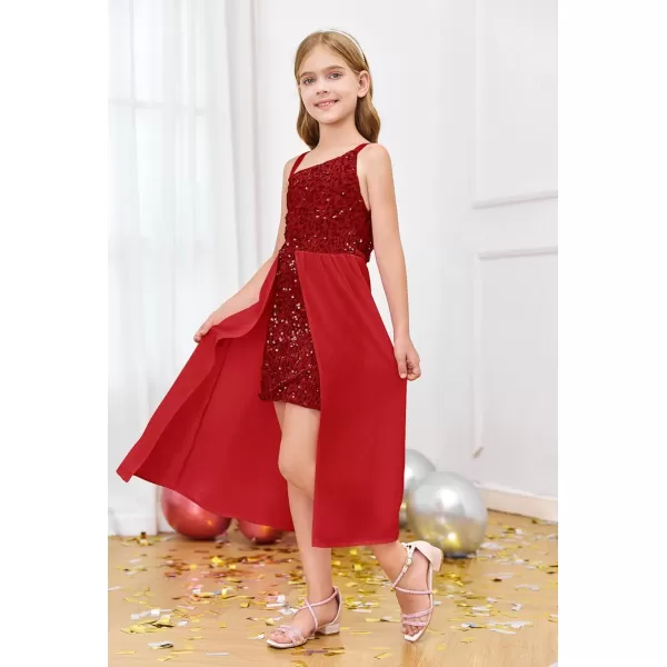 Haloumoning Girls Sequin Dress Kids Formal Sparkly One Shoulder Prom Party Dresses 4-14 Years