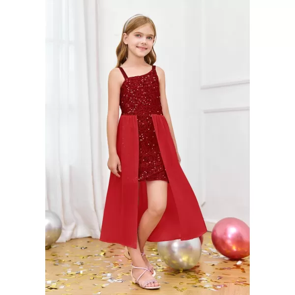 Haloumoning Girls Sequin Dress Kids Formal Sparkly One Shoulder Prom Party Dresses 4-14 Years