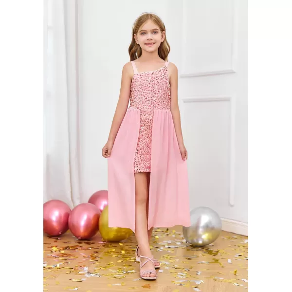 Haloumoning Girls Sequin Dress Kids Formal Sparkly One Shoulder Prom Party Dresses 4-14 Years