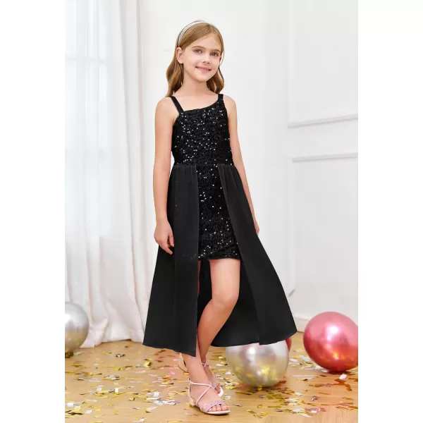 Haloumoning Girls Sequin Dress Kids Formal Sparkly One Shoulder Prom Party Dresses 4-14 Years