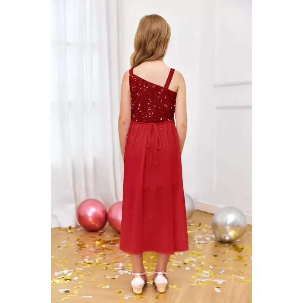 Haloumoning Girls Sequin Dress Kids Formal Sparkly One Shoulder Prom Party Dresses 4-14 Years