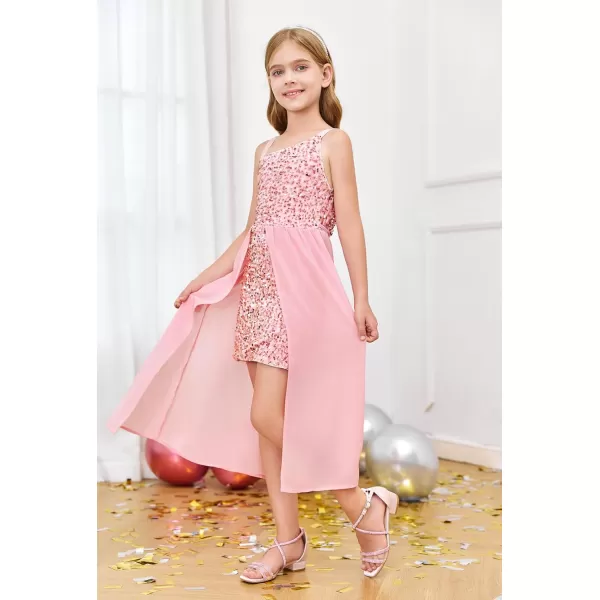 Haloumoning Girls Sequin Dress Kids Formal Sparkly One Shoulder Prom Party Dresses 4-14 Years